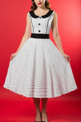 Robe Pin-Up Blanche à Col Claudine – Rita-May