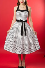 Robe Pin-Up Blanche à Petits Pois Noirs – Marlene
