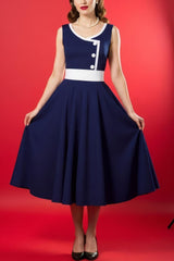 Robe Pin-Up Bleu Marine à Boutons – Daisy
