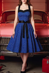 Robe Pin-Up Bleue à Pois Blancs – Ursula