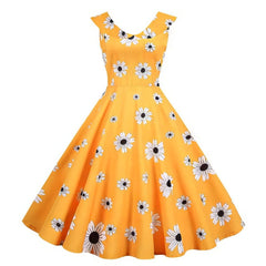 Robe Pin-Up Jaune Moutarde à Fleurs – Betty