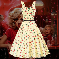 Robe Pin-Up Jaune Pastel Cerises