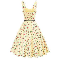 Robe Pin-Up Jaune Pastel Cerises – Ginger