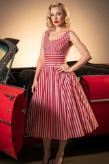 Robe Pin-Up Rayures Rouges et Blanches – Ava