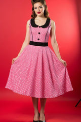 Robe Pin-Up Rose à Petits Pois Blancs – Carlotta