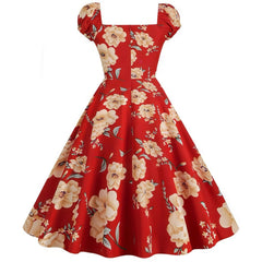 Robe Pin-Up Rouge Grosses Fleurs – Ruby