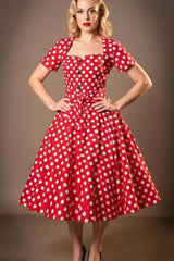 Robe Pin-Up Rouge à Pois Blancs – Rosanna
