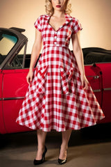 Robe Pin-Up à Carreaux Rouge et Blanche – Lucille