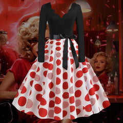 Robe Pin-Up Blanche & Noire à Pois Rouge – Scarlett