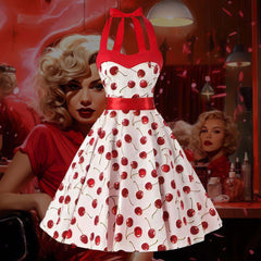 Robe Pin-Up Blanche à Cerises Rouges – Pearl