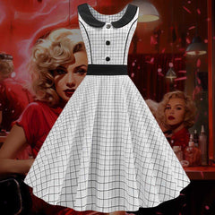 Robe Pin-Up Blanche à Col Claudine – Rita-May