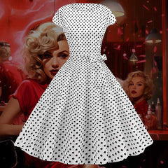 Robe Pin-Up Blanche à Petits Pois Noirs – Loretta-Joy