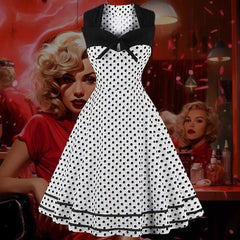 Robe Pin-Up Blanche à Petits Pois Noirs – Penny