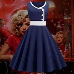 Robe Pin-Up Bleu Marine à Boutons – Daisy