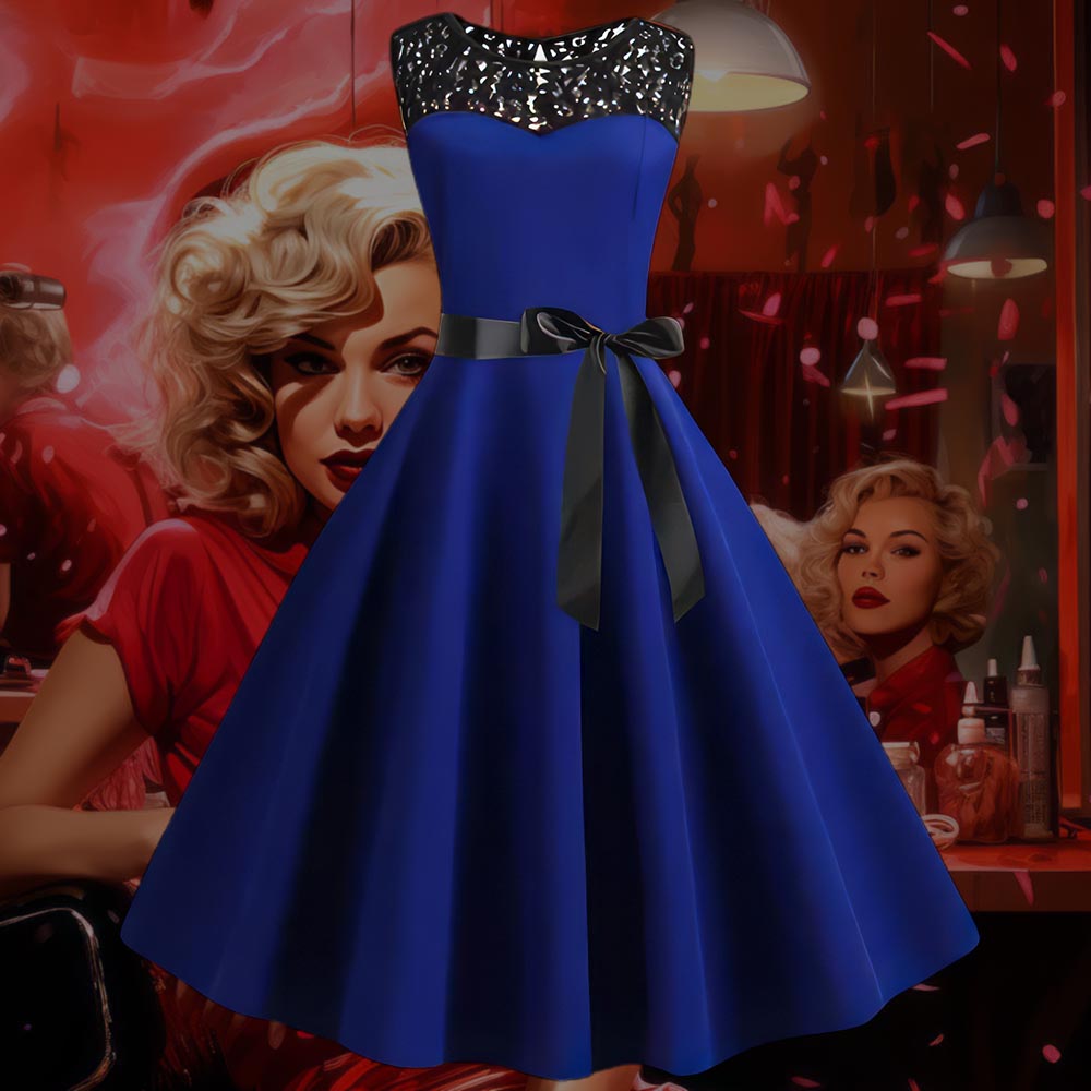 Robe Bleu Marine Vintage Robe Pin-Up