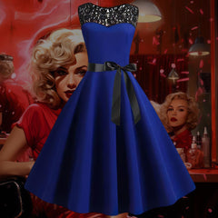 Robe Pin-Up Bleu Marine à Dentelle – Hildie