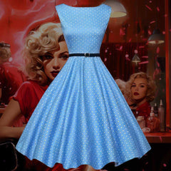 Robe Pin-Up Bleue Ciel Mi-Longue