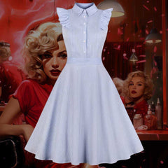 Robe Pin-Up Bleue Ciel Rayée – Dinah