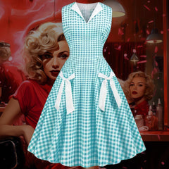 Robe Pin-Up Bleue Ciel à Carreaux – Gigi