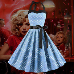 Robe Pin-Up Bleue Ciel à Pois Blancs – Trudy