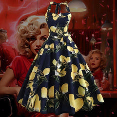 Robe Pin-Up Bleue Marine & Citrons – Sissy