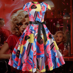 Robe Pin-Up Bleue Rouge et Jaune – June