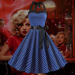Robe Pin-Up Bleue à Pois Blancs – Ursula