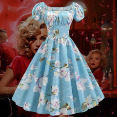Robe Pin-Up Fleurie Bleue Ciel – Maryline