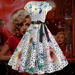 Robe Pin-Up Fleurie & à Pois Pour la Guinguette – Bellina