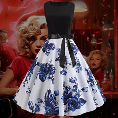 Robe Pin-Up Jupe Blanche & Bleue & Haut Noir – Sibyl