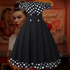 Robe Pin-Up Noire à Épaules Dénudées – Florine