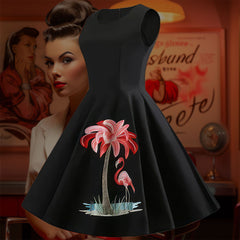 Robe Pin-Up Noire à Flamant Rose – Bernadette
