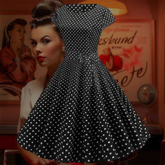 Robe Pin-Up Noire à Petits Pois Blancs – Estella