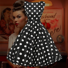 Robe Pin-Up Noire à Pois Blancs – Millie