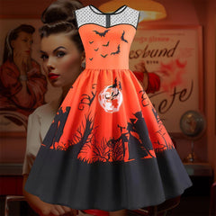 Robe Pin-Up Orange & Noire Halloween – Celestine