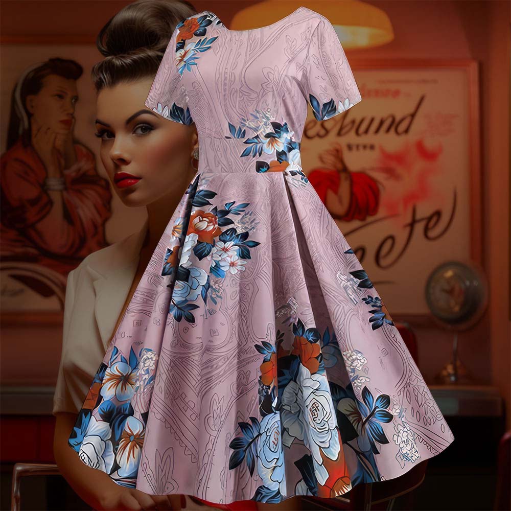 Robe Pin Up Rose Florale Vintage 50 s