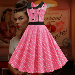 Robe Pin-Up Rose à Petits Pois Blancs – Carlotta