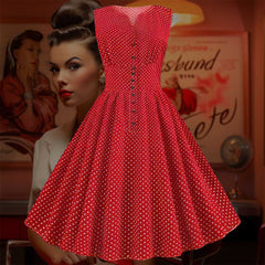 Robe Pin-Up Rouge à Petits Pois Blancs – Lulu