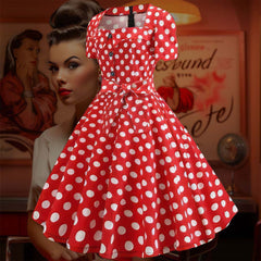 Robe Pin-Up Rouge à Pois Blancs – Rosanna
