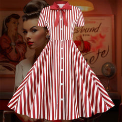 Robe Pin-Up Style Chemise Rayée Rouge et Blanche – Estelle