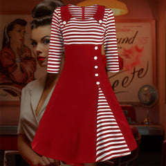 Robe Pin-Up Style Marin Rayée en Blanc et Rouge – Faustine