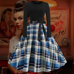 Robe Pin-Up Vichy Bleue Col en V – Daisy