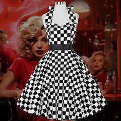 Robe Pin-Up à Damier Noir & Blanc – Queenetta