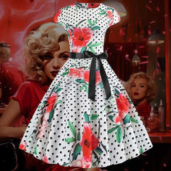 Robe Pin-Up à Pois et à Fleurs – Opal