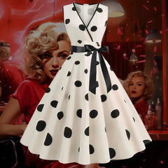 Robe Pin-Up de Cérémonie Blanche à Pois Noirs – Rosalia