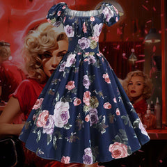 Robe Pin-Up de Cérémonie Fleurs Majestueuses – Ava-Rose