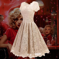 Robe Pin-Up en Dentelle Blanche – Odessa