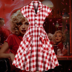 Robe Pin-Up à Carreaux Rouge et Blanche – Lucille