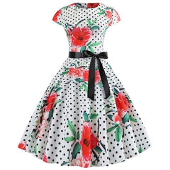 Robe Pin-Up à Pois et à Fleurs