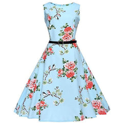 Robe Pin Up Bleu Et Blanche Oiseau